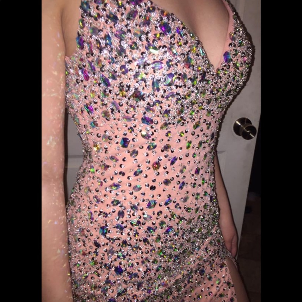 Rhinestone pale pink formal gown